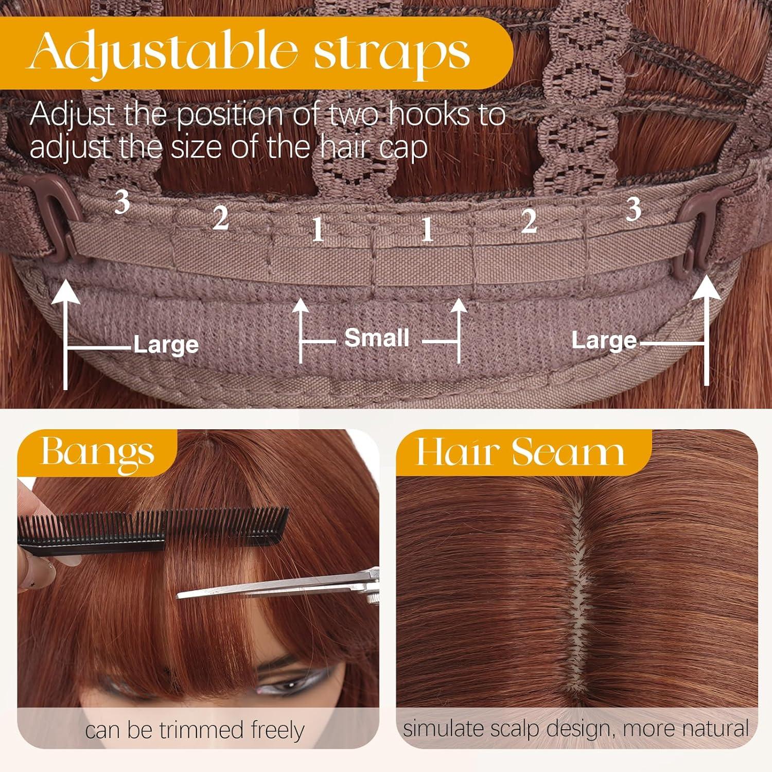 imageSofeiyan Perruque Longue et Droite avec Frange40 cm Blond Clair Perruque Femme Naturelle Cheveux Synthtiques pour les Trajets Quotidiens Ftes festival et CospalyDgrad Orange Marron