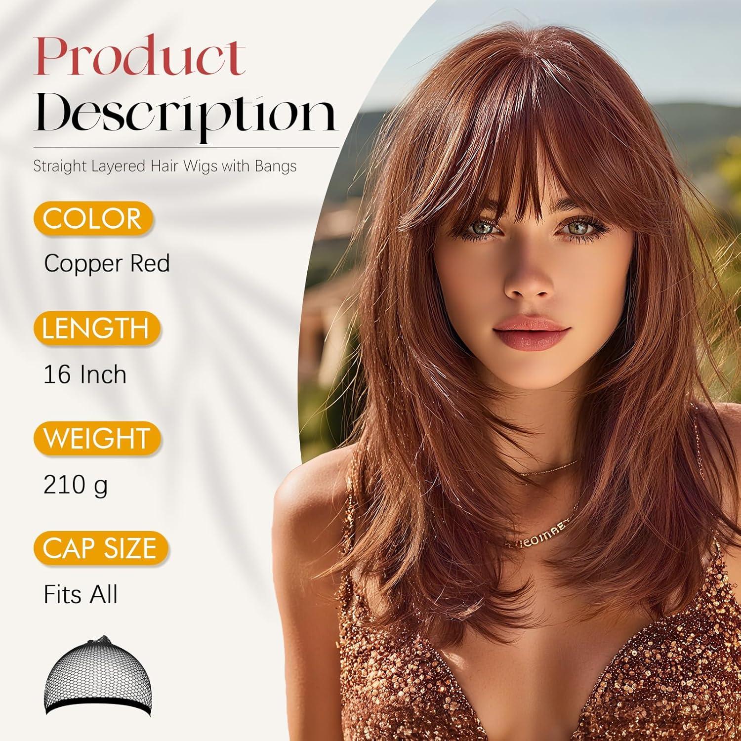 imageSofeiyan Perruque Longue et Droite avec Frange40 cm Blond Clair Perruque Femme Naturelle Cheveux Synthtiques pour les Trajets Quotidiens Ftes festival et CospalyDgrad Orange Marron