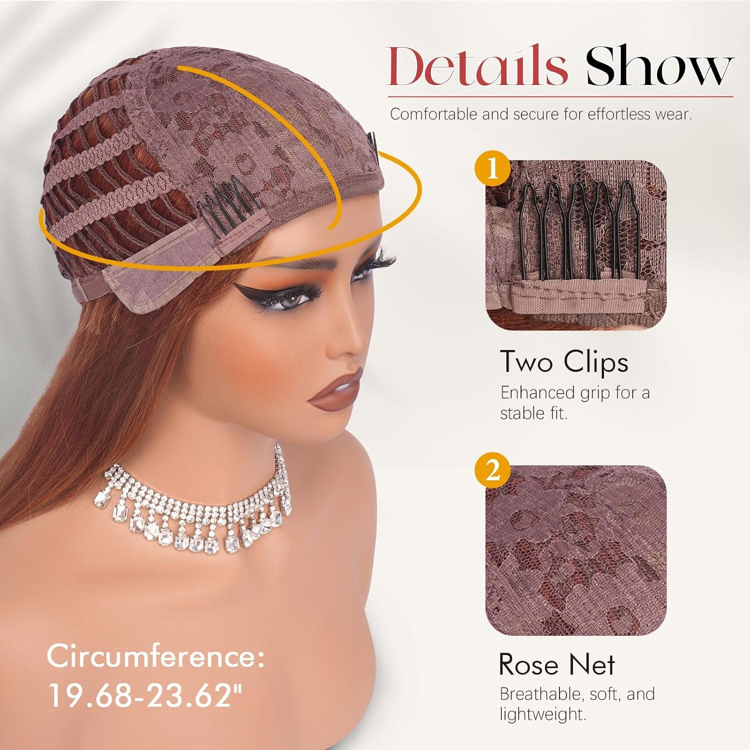 imageSofeiyan Perruque Longue et Droite avec Frange40 cm Blond Clair Perruque Femme Naturelle Cheveux Synthtiques pour les Trajets Quotidiens Ftes festival et CospalyDgrad Orange Marron