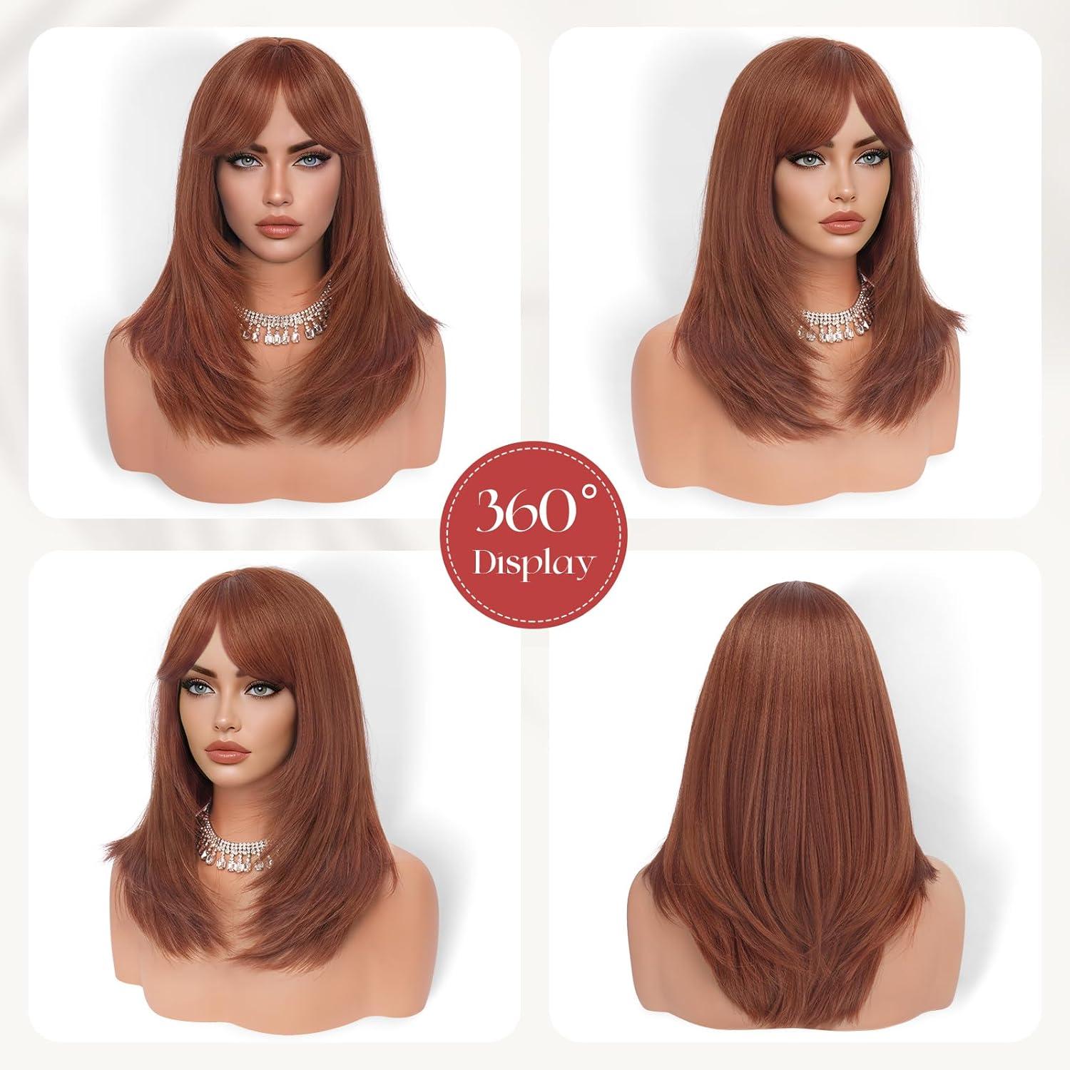 imageSofeiyan Perruque Longue et Droite avec Frange40 cm Blond Clair Perruque Femme Naturelle Cheveux Synthtiques pour les Trajets Quotidiens Ftes festival et CospalyDgrad Orange Marron