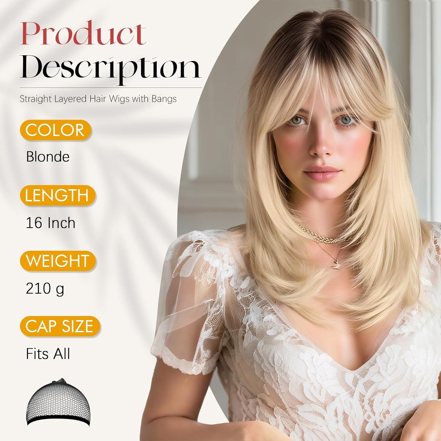 imageSofeiyan Perruque Longue et Droite avec Frange40 cm Blond Clair Perruque Femme Naturelle Cheveux Synthtiques pour les Trajets Quotidiens Ftes festival et CospalyBlonde