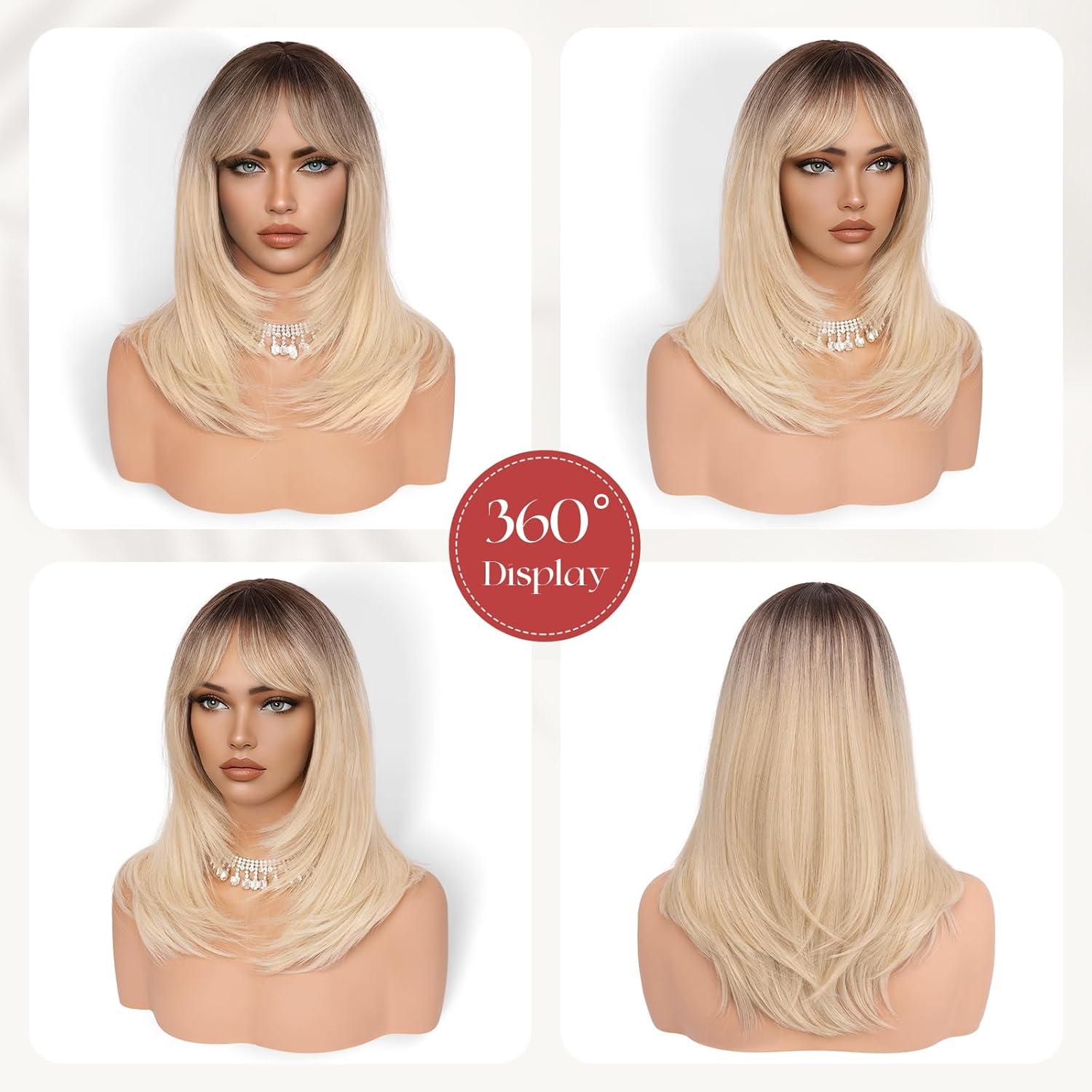 imageSofeiyan Perruque Longue et Droite avec Frange40 cm Blond Clair Perruque Femme Naturelle Cheveux Synthtiques pour les Trajets Quotidiens Ftes festival et CospalyBlonde
