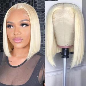 10 pouces 613 Blonde Short Bob Wig Cheveux Humains Straight Lace Front Perruque 180 Densité 13×4 HD Lace Front Perruque Bob Wig Pré – épelé des Cheveux de bébé pour Les Femmes(613 Blonde Wig)