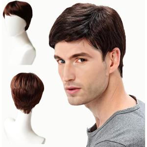 Perruque Homme Naturel Brun Perruque Synthétiques Homme Cheveux Court Perruque de Cosplay Halloween pour Hommes rock star soirée à thème carnaval Costume de fête quotidien (Brun)(Brun)