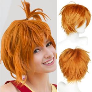 Noir Unisexe Perruque courte bob anime cosplay perruques, Cheveux lisses naturels moelleux pour costume de fête déguisement pour Femmes Hommes Garçons Filles(Gingembre Orange)
