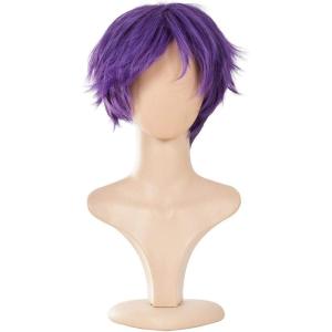 Noir Unisexe Perruque courte bob anime cosplay perruques, Cheveux lisses naturels moelleux pour costume de fête déguisement pour Femmes Hommes Garçons Filles(Blanche avec racine foncée)