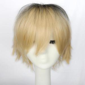 Noir Unisexe Perruque courte bob anime cosplay perruques, Cheveux lisses naturels moelleux pour costume de fête déguisement pour Femmes Hommes Garçons Filles(Blonde avec racine foncée)
