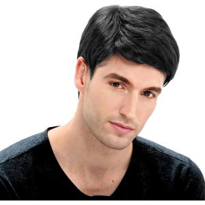 Perruque pour homme cheveux courts, perruques de rechange pour homme, perruques réglables pour homme, cheveux courts naturels réalistes, perruque de rechange pour costume de cosplay – Noir(Noire)