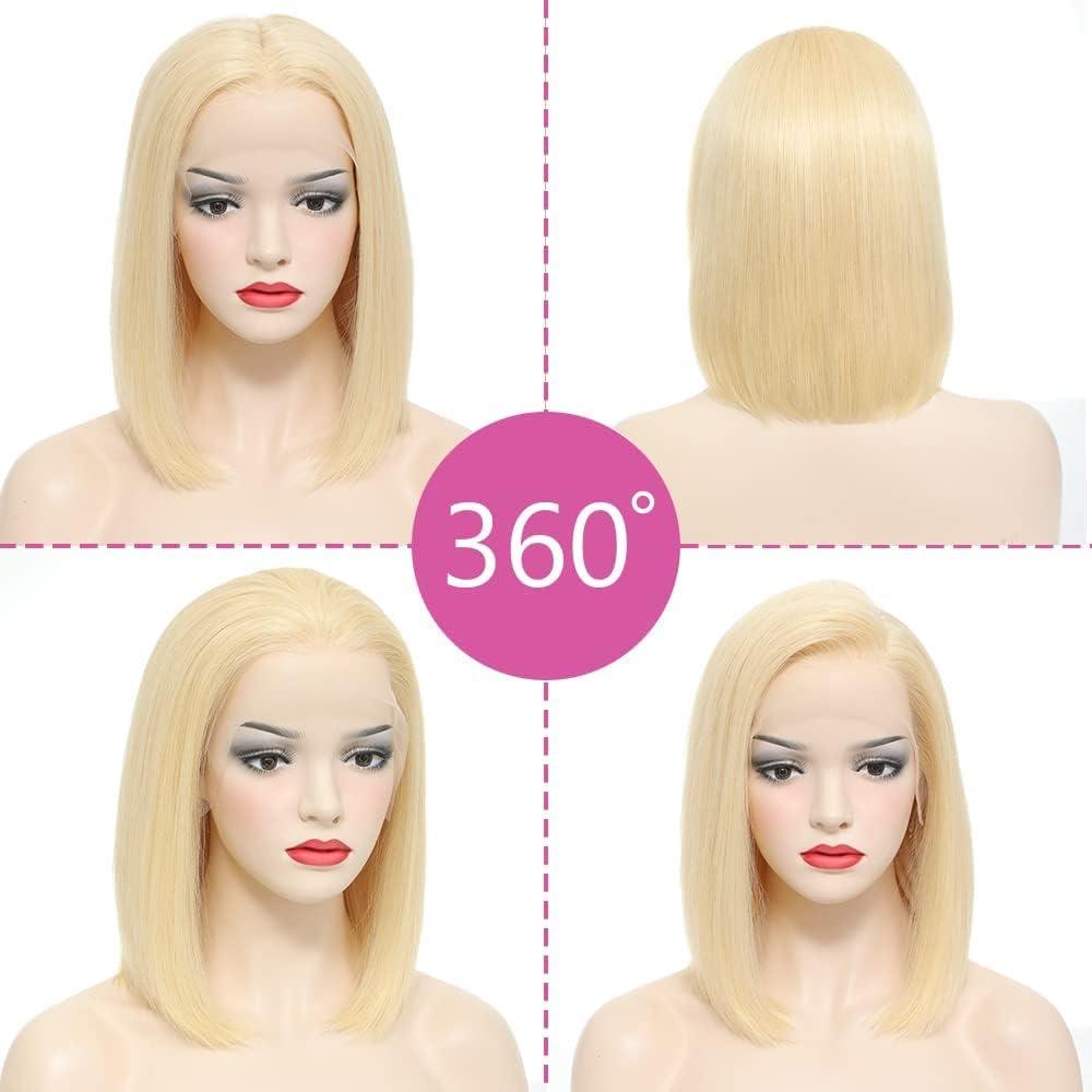 imagePORSMEER Perruque Naturelle Lace Frontal Courte Bob Noir Perruque bresilienne Cheveux 10 Pouces pour les femmes noires Lace WigBlond