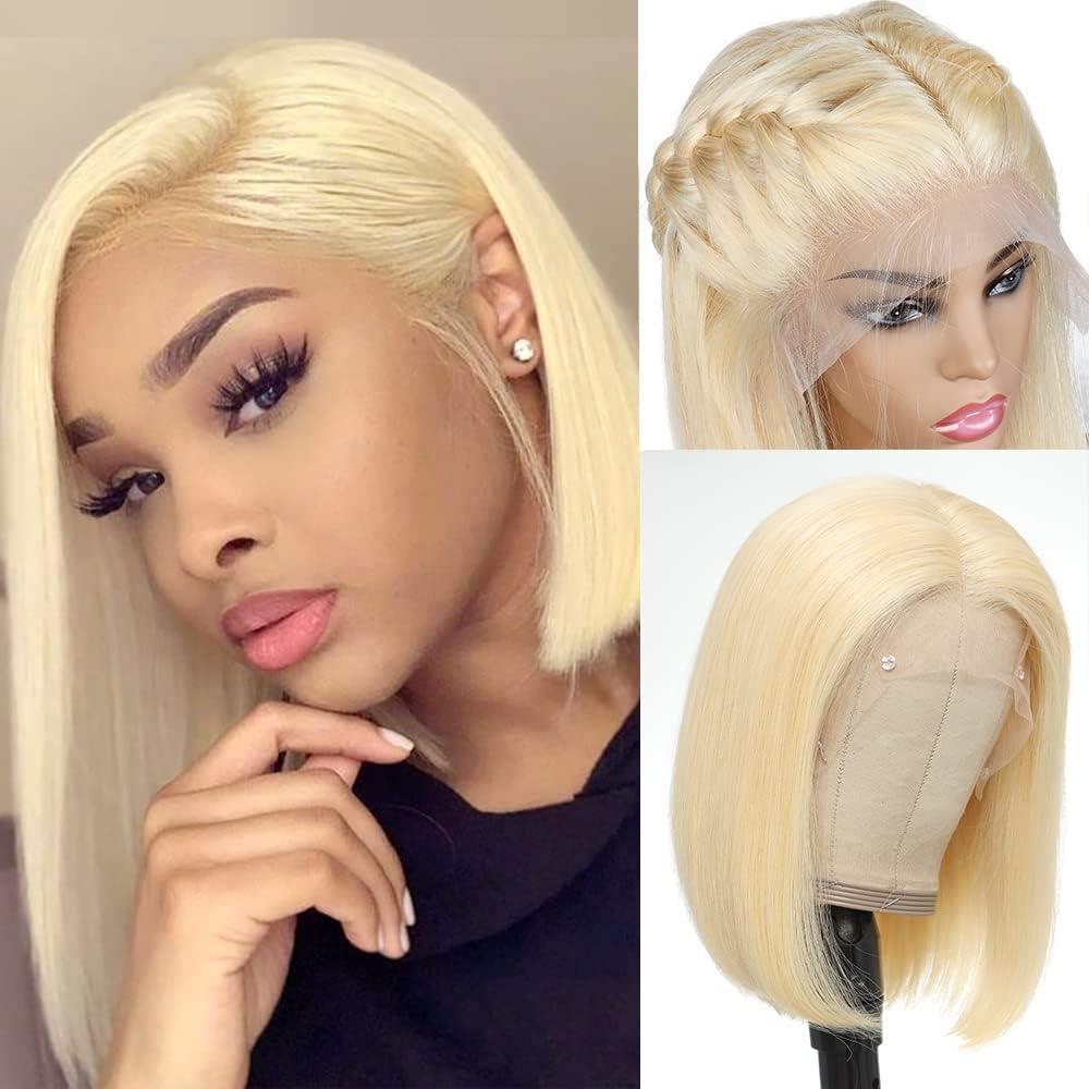 imagePORSMEER Perruque Naturelle Lace Frontal Courte Bob Noir Perruque bresilienne Cheveux 10 Pouces pour les femmes noires Lace WigBlond