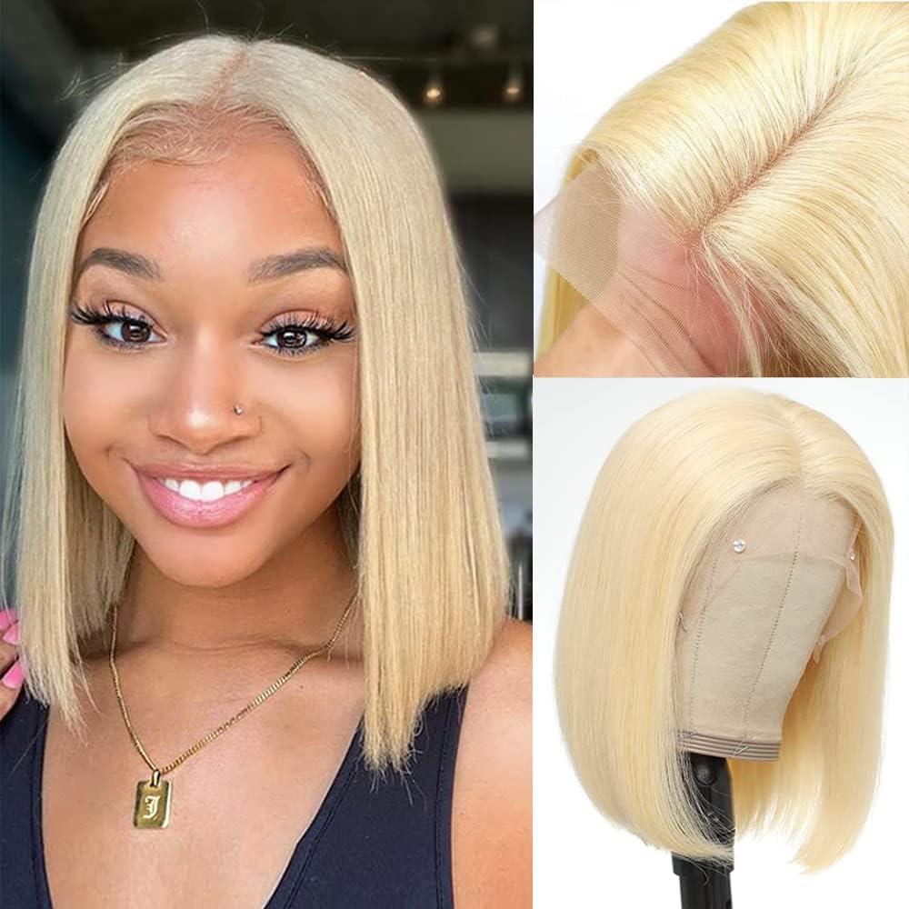 imagePORSMEER Perruque Naturelle Lace Frontal Courte Bob Noir Perruque bresilienne Cheveux 10 Pouces pour les femmes noires Lace WigBlond