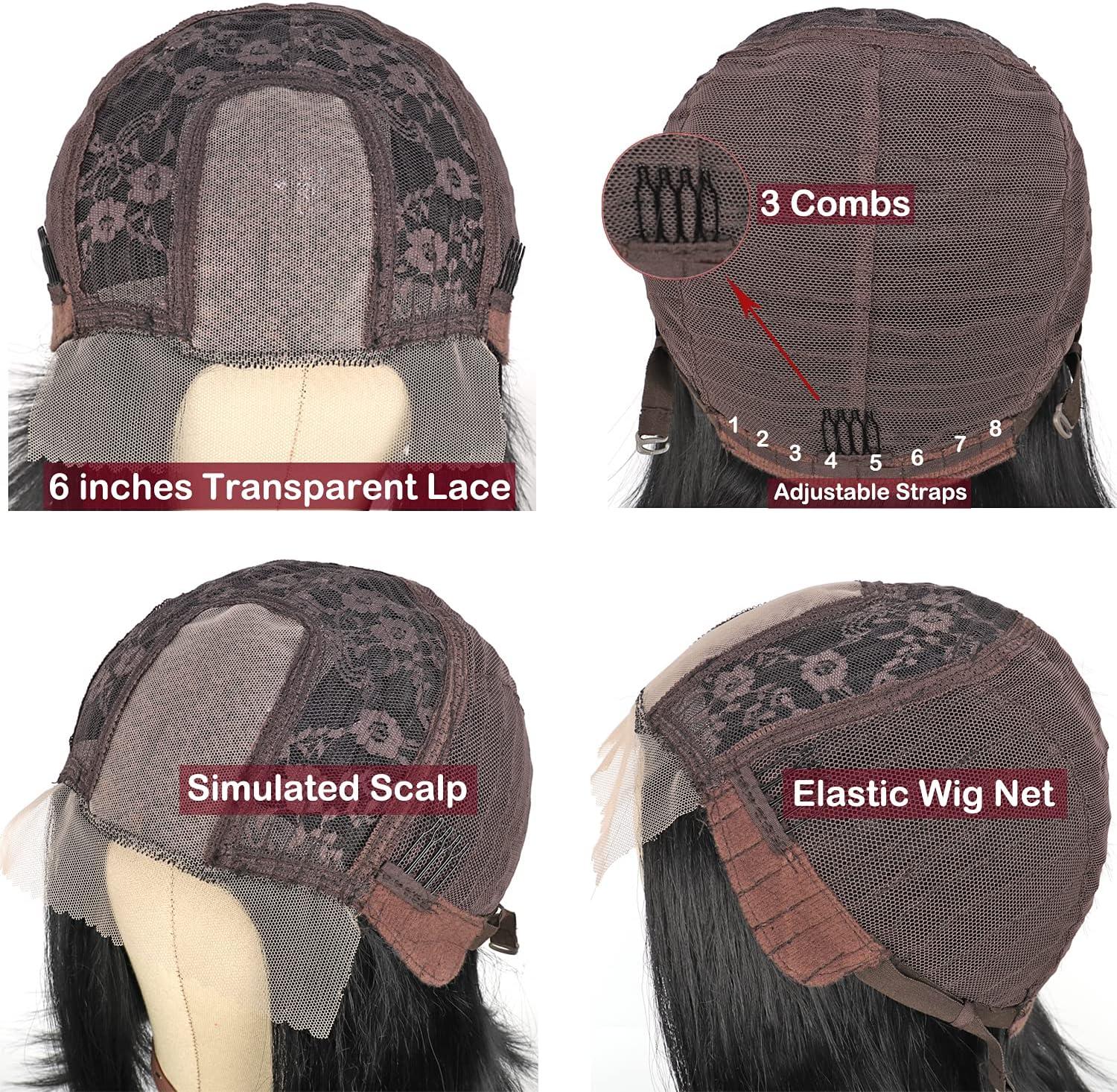imagePORSMEER Perruque Naturelle Lace Frontal Courte Bob Noir Perruque bresilienne Cheveux 10 Pouces pour les femmes noires Lace Wignoir