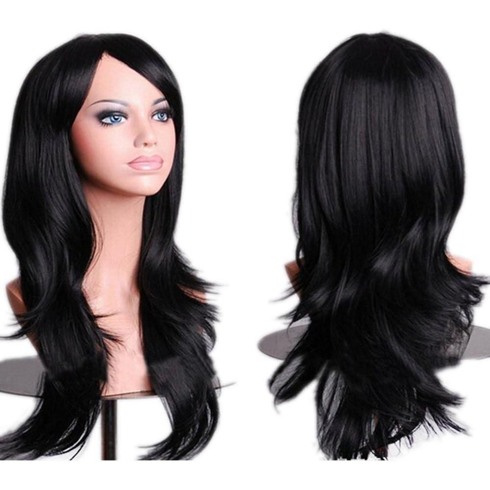 image70cm Perruque De Femme Longs Cheveux Synthtique Naturelle Rsistant la Chaleur Cosplay Costume SoireNoirNoir