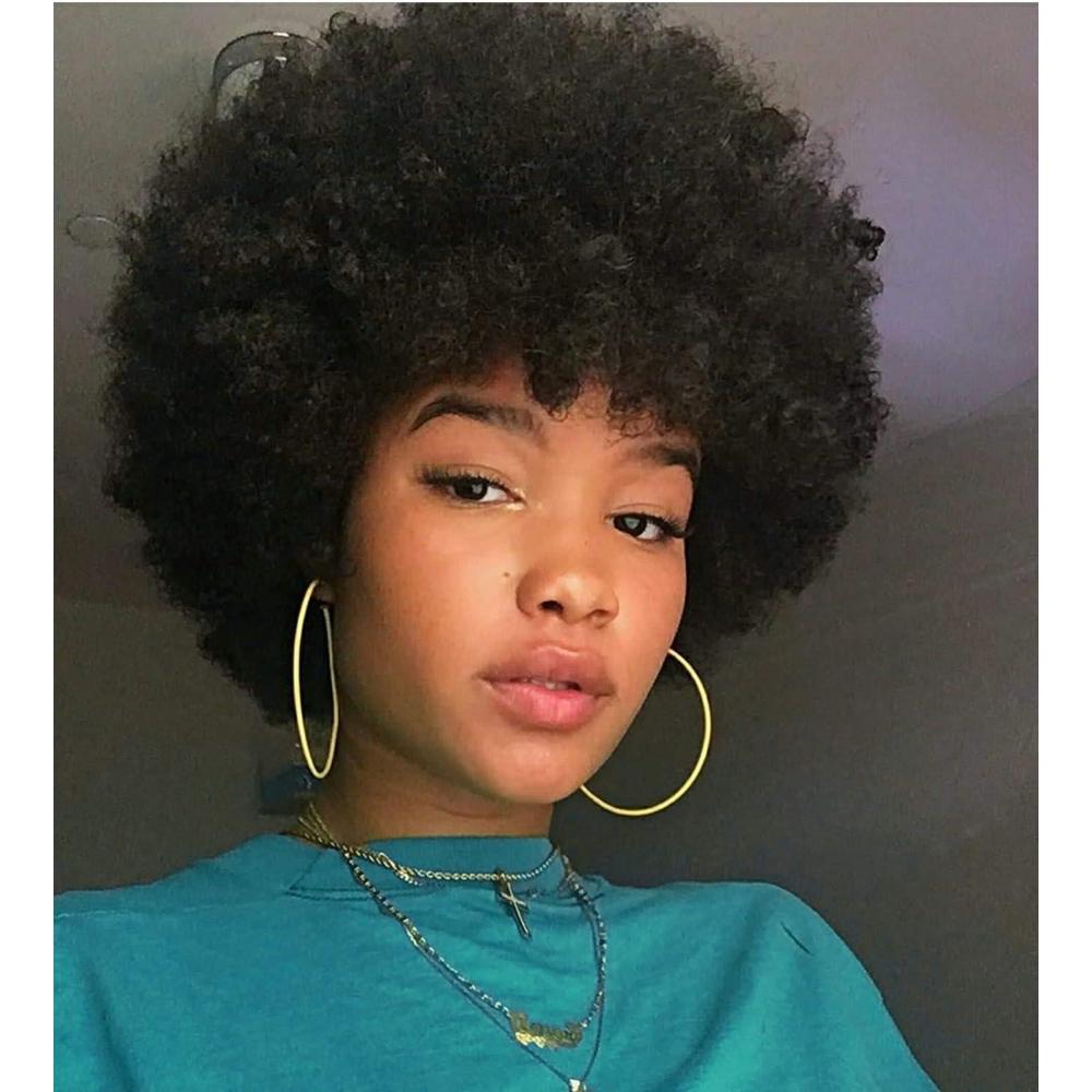 imageXtrend 8 Pouces Courtes Afro Crpus Boucls Perruque Noir Fluffy Cheveux Synthtiques Rsistant  La Chaleur Doux Bouncy Curls Pour Noires 1Bnoir