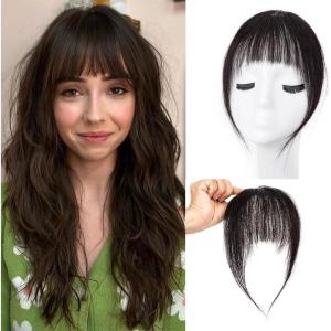 Extensions de cheveux 100 % naturels pour femme – Frange française – Extensions de cheveux synthétiques avec armatures (blond cendré)(Noir naturel)