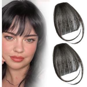 2 pièces de frange à clip avec pattes, texture naturelle, frange d&rsquo;aspect naturel, postiche pour femme (brun foncé)