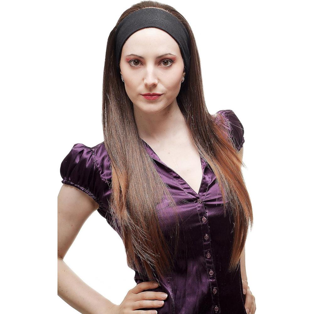 imageWIG ME UP  Perruque postiche longue extension de cheveux lisses avec bandeau mlange de brun mches H93062T30 70 cm