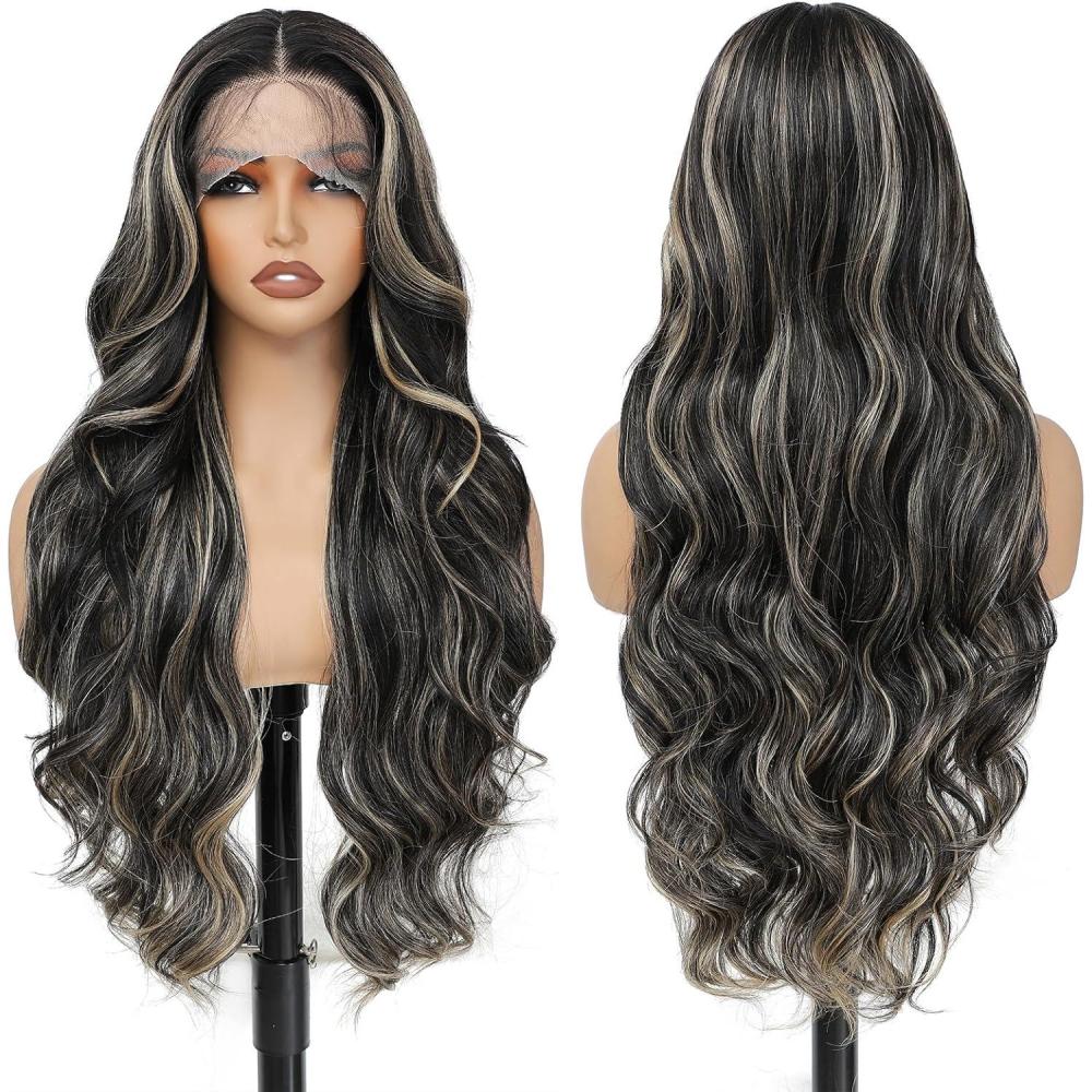 imagePerruque ondule avec dentelle frontale de 762 cm prpile avec cheveux de bb couleur naturelle sans colle perruque boucle ondule synthtiqueblonde ombre
