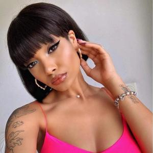 10 Pouces Short Bob Wig With Bangs – Perruque Cheveux Humain Naturelle Brésilien – Courte Avec Frange pour Femme Noir 10 Pouces (25cm)(perruque Bob noire avec frange)