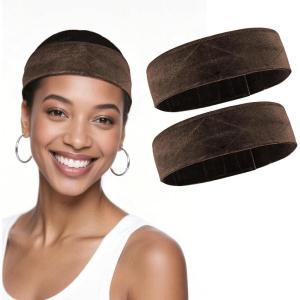 2 Pack Bandeau pour Perruque Réglable Anti-Dérapant Velours – Confortable Accessoire Perruque pour Femmes,pour Usage Quotidien, Yoga, Soins,Noir(2pcs-café)