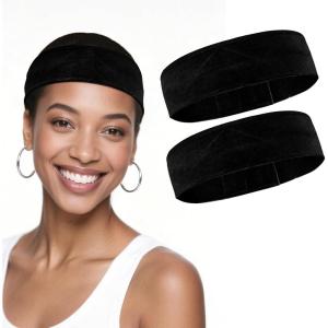 2 Pack Bandeau pour Perruque Réglable Anti-Dérapant Velours – Confortable Accessoire Perruque pour Femmes,pour Usage Quotidien, Yoga, Soins,Noir(2pcs-noir)