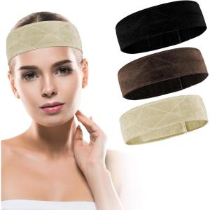 2 Pack Bandeau pour Perruque Réglable Anti-Dérapant Velours – Confortable Accessoire Perruque pour Femmes,pour Usage Quotidien, Yoga, Soins,Noir(3pcs)