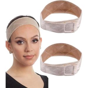 2 pcs Bandeau élastique anti-dérapant pour perruque, bandeau en velours sans couture pour perruque, bandeau réglable pour perruque, accessoire pour perruque, sport, yoga (nude)