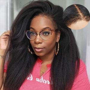 13×4 Perruque Bresilienne Yaki Lace Wig Human Hair Perruque Femme Naturelle Brésilien 180% Density Yaki Cheveux Humain Pré-plumé Kinky Straight Human Hair Wig With Edges Hairline 16 Pouces(30 Pouces)
