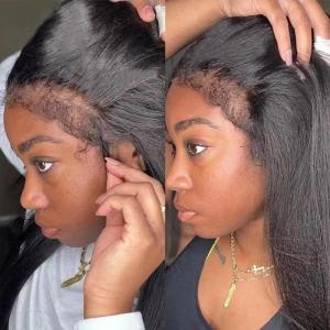 13×4 Perruque Bresilienne Yaki Lace Wig Human Hair Perruque Femme Naturelle Brésilien 180% Density Yaki Cheveux Humain Pré-plumé Kinky Straight Human Hair Wig With Edges Hairline 16 Pouces(22 Pouces)