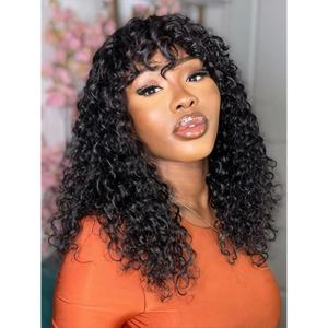 14 Pouces Perruque Femme Brésilien Bouclée De Cheveux Humain Avec Frange Sans Colle Curly Wig With Bangs Human Hair Glueless Wig No Lace Bouclée Perruque Femme Courte Noir Naturel(Natural Black)