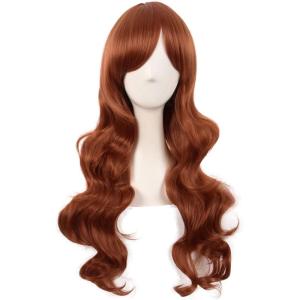 MapofBeauty 28 Pouces/70 cm Haut-température fibre Side Frange Longue Vague Bouclé Cheveux Cosplay Perruques (Blond)(Ginger Orrange)
