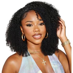 18 Inch Half Wig Human Hair 200 Densité Kinky Curly 3 In 1 Seamless Flip Over Perruque Femme Naturelle Brésilien Glueless Wigs Human Hair with Drawstring Beginner Friendly Headband Wig for Women(3IN1 Natural Color)
