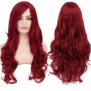 32&Prime; 80 cm Violet foncé Cosplay Bouclé Perruque Femme, Longue Ondulée Synthétique Cheveux Cosplay Wig Anime Parti Halloween Perruques(Rouge foncé)
