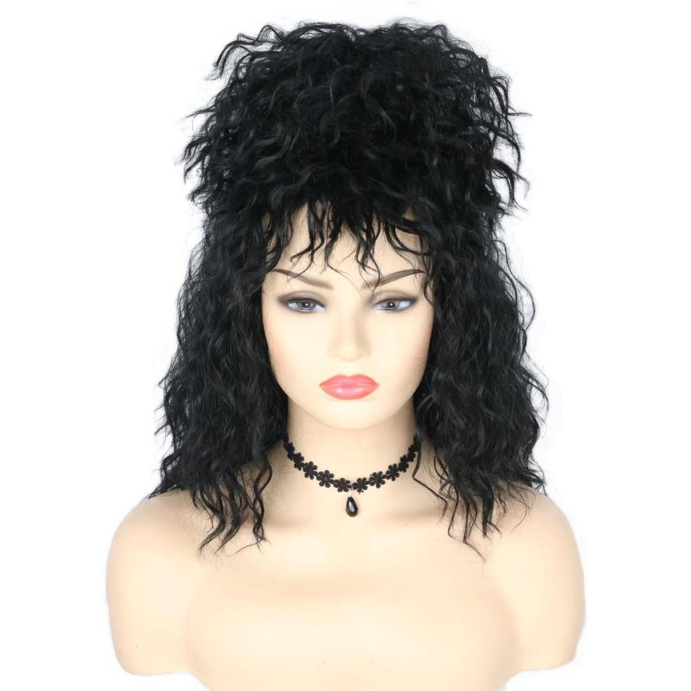 imageTopcosplay Perruque noire pour femme avec chignon  Perruque prcoiffe Cosplay Halloween avec collierPerruque boucle noire