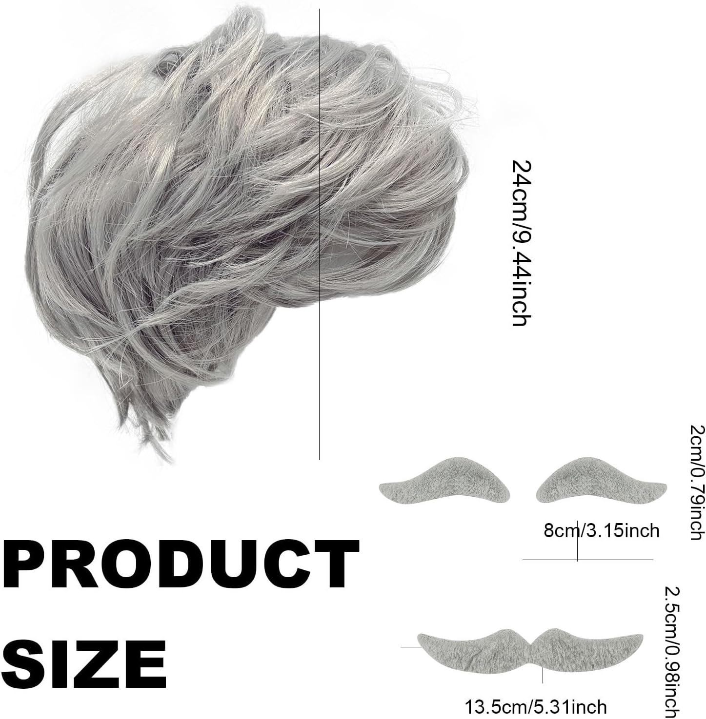 image:image6 Pcs Perruque Grand Pre Set Perruque Grise Perruque Homme Fausse Moustache Sourcils Bonnet de Perruque Costume de Vieil Homme pour Halloween Nol Cosplay FteGris