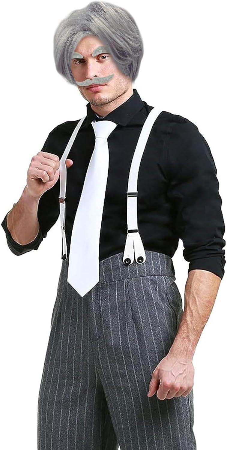 image:image6 Pcs Perruque Grand Pre Set Perruque Grise Perruque Homme Fausse Moustache Sourcils Bonnet de Perruque Costume de Vieil Homme pour Halloween Nol Cosplay FteGris