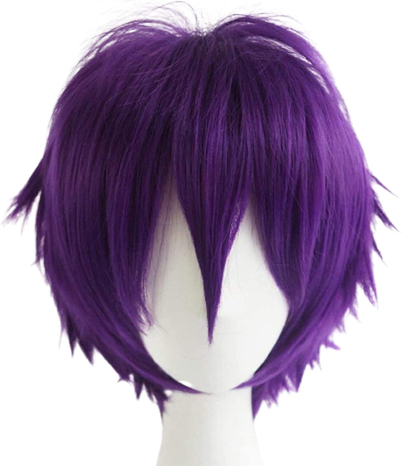 image:imagePerruque Cosplay courte bleue unisexe Cosplay Anime Wig Lisse Perruque synthtique avec frange pour Halloween Carnaval Costume de fte thmeViolette