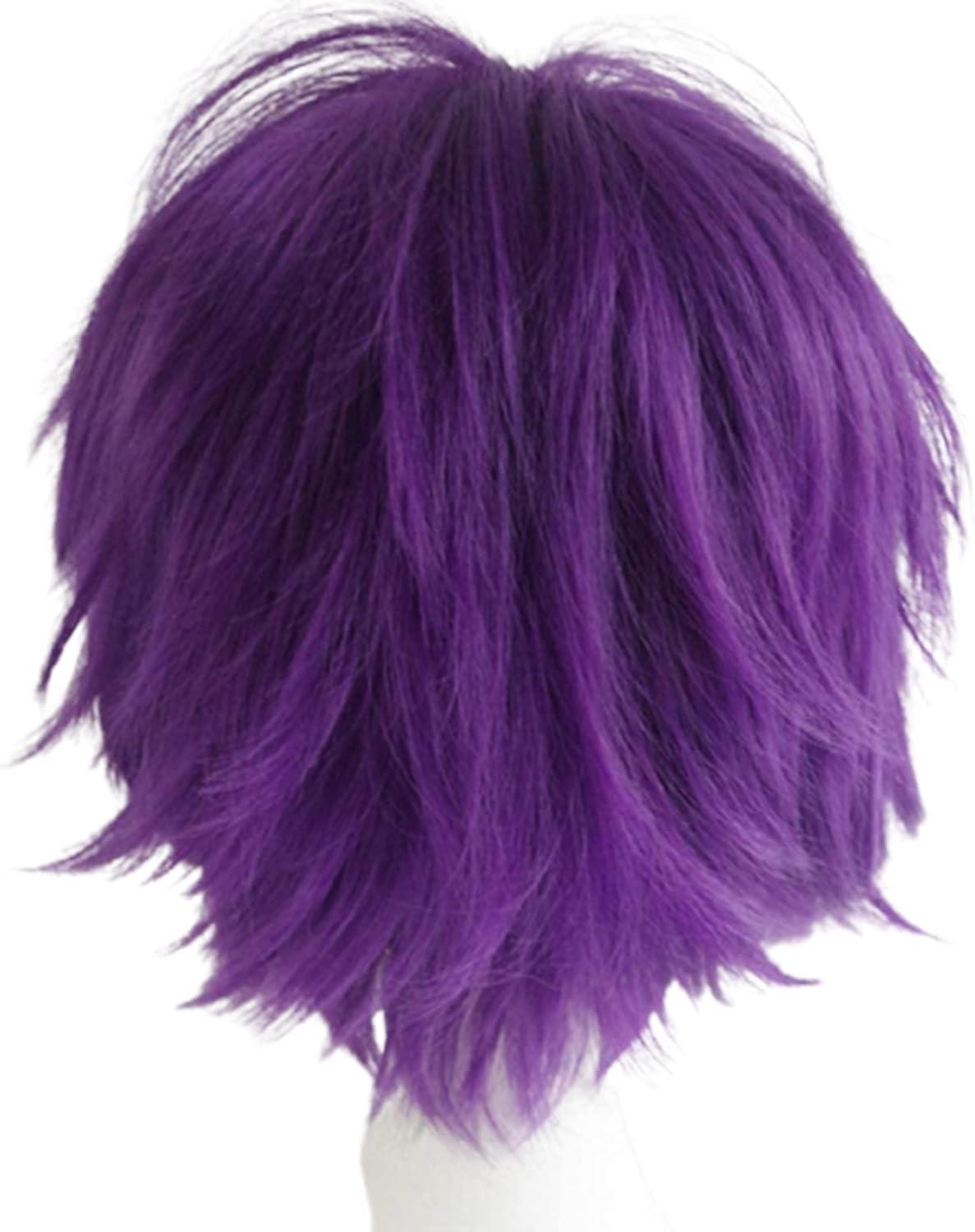 image:imagePerruque Cosplay courte bleue unisexe Cosplay Anime Wig Lisse Perruque synthtique avec frange pour Halloween Carnaval Costume de fte thmeViolette