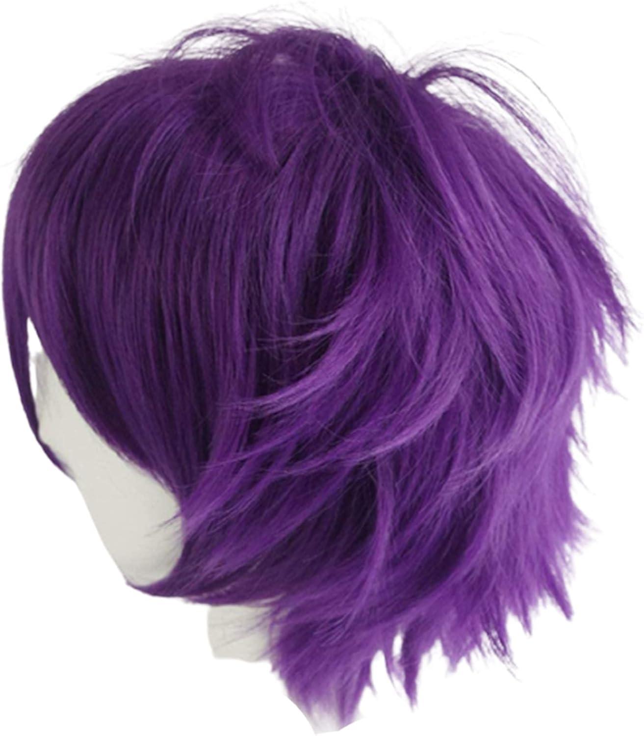 image:imagePerruque Cosplay courte bleue unisexe Cosplay Anime Wig Lisse Perruque synthtique avec frange pour Halloween Carnaval Costume de fte thmeViolette