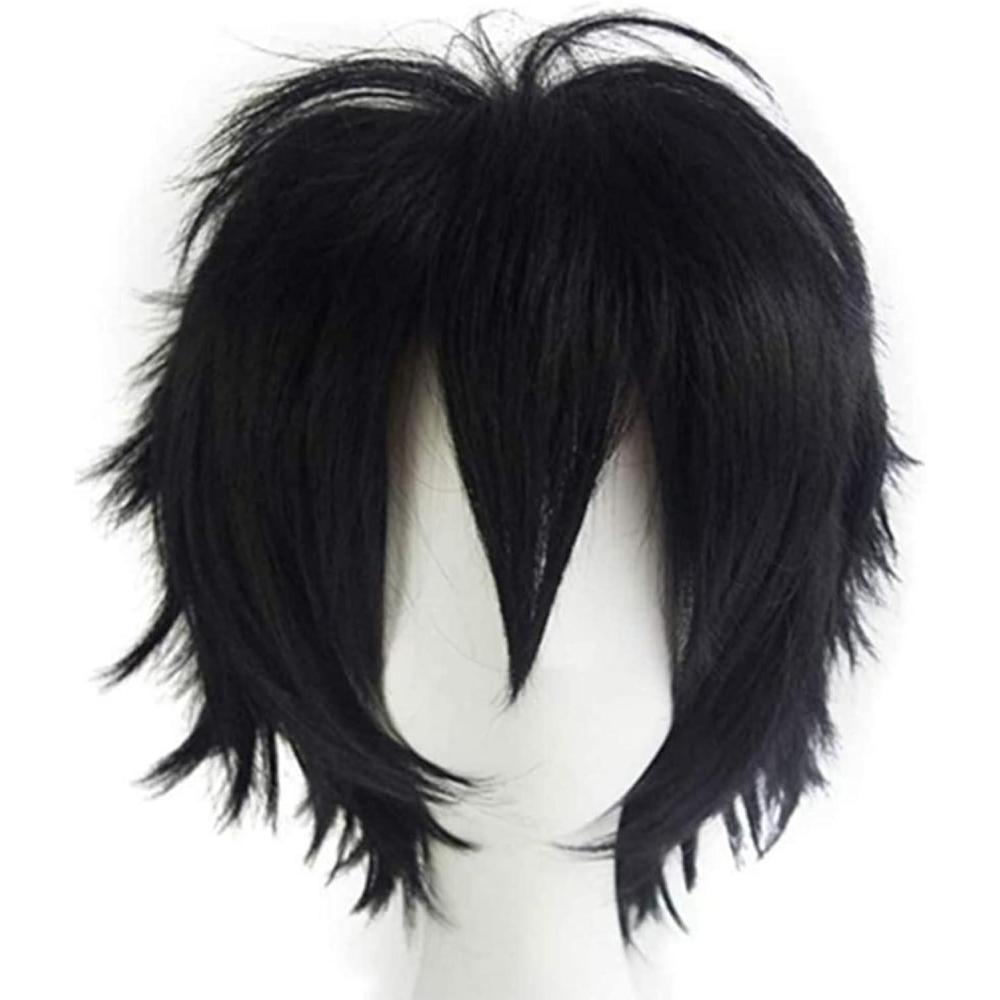 image:imagePerruque Cosplay courte bleue unisexe Cosplay Anime Wig Lisse Perruque synthtique avec frange pour Halloween Carnaval Costume de fte  thmeNoir