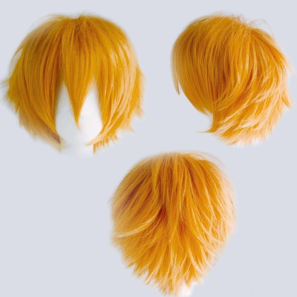 image:imagePerruque Cosplay courte bleue unisexe Cosplay Anime Wig Lisse Perruque synthtique avec frange pour Halloween Carnaval Costume de fte  thmeOrange