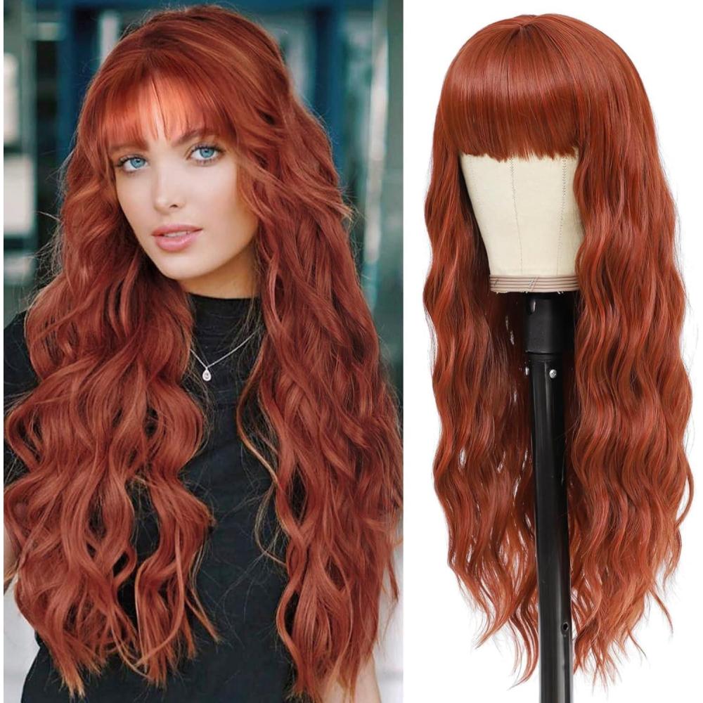 image:imagePerruques longues blond clair pour femme avec frange de cheveux synthtiques boucls onduls daspect naturel pour femme pour le quotidien ou Halloween cosplay 711 cmrouille