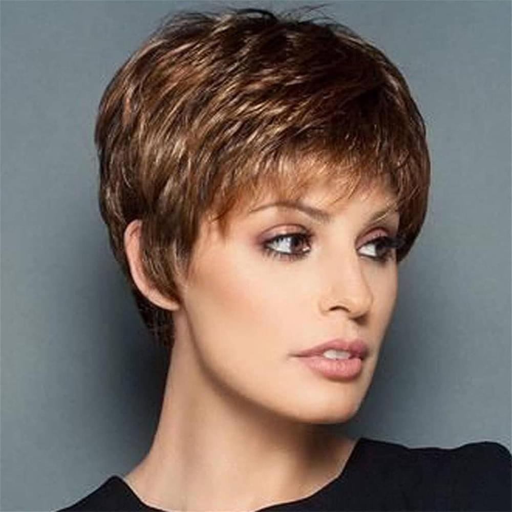 image:imageQueentas Perruque Courte Mixte Blonde Pixie Perruque Couche Nature Cheveux avec Frange Perruque Synthtique Rsistante La Chaleur Perruques Compltes pour Femmes et Filleschtain