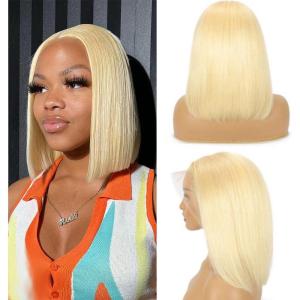 613 Perruque Bob Blonde Cheveux Humains 13×4 HD Bob Lace Front Perruques de Cheveux Humains Pré Plucked 210 Densité Perruques Bob Blonde Courtes pour Femmes 12 Pouces(13×4 blonde wig)