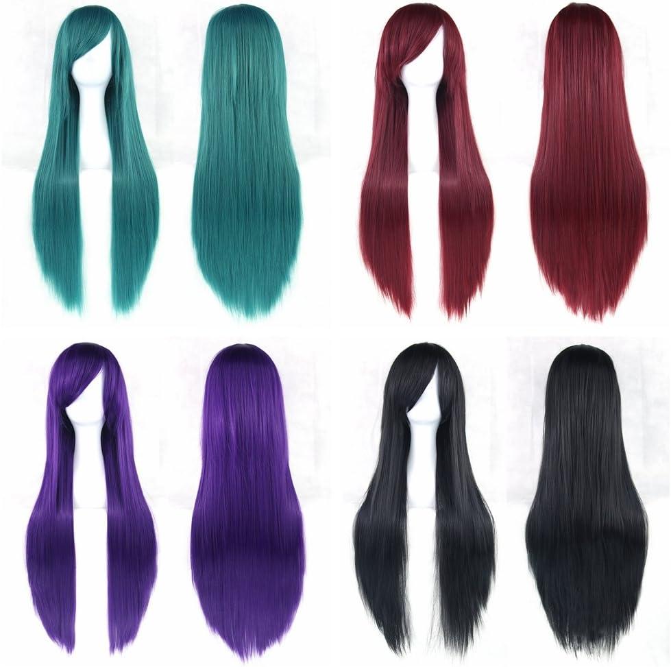 image:image315quot80cm Longue Perruque Cosplay Anime Femme Cheveux Longs Raides Perruque Synthtique Quotidienne PartiBleu deau