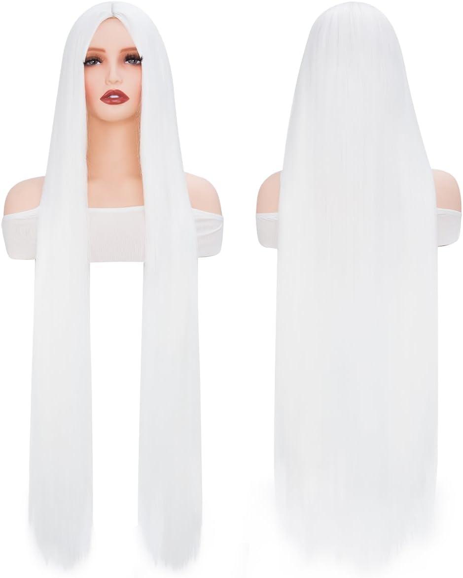 image:imagePerruque de cosplay Coupe rglable Longue perruque tresse double avec frange Perruque dHalloween Orange Pour fte carnaval Pour femme et filleBlanc