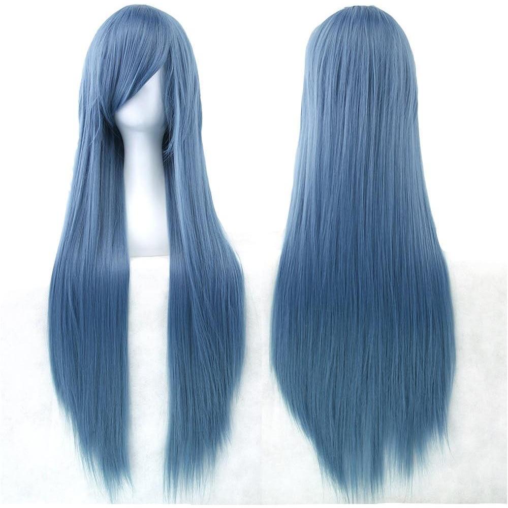 image:image315quot80cm Longue Perruque Cosplay Anime Femme Cheveux Longs Raides Perruque Synthtique Quotidienne PartiBleu darme