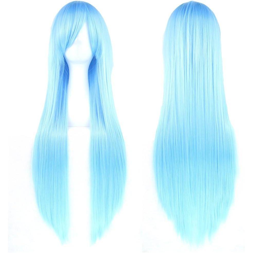 image:image315quot80cm Longue Perruque Cosplay Anime Femme Cheveux Longs Raides Perruque Synthtique Quotidienne PartiBleu deau