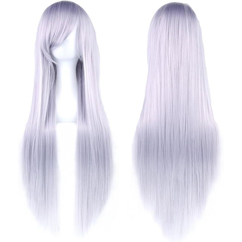 image:image315quot80cm Longue Perruque Cosplay Anime Femme Cheveux Longs Raides Perruque Synthtique Quotidienne PartiGris argent