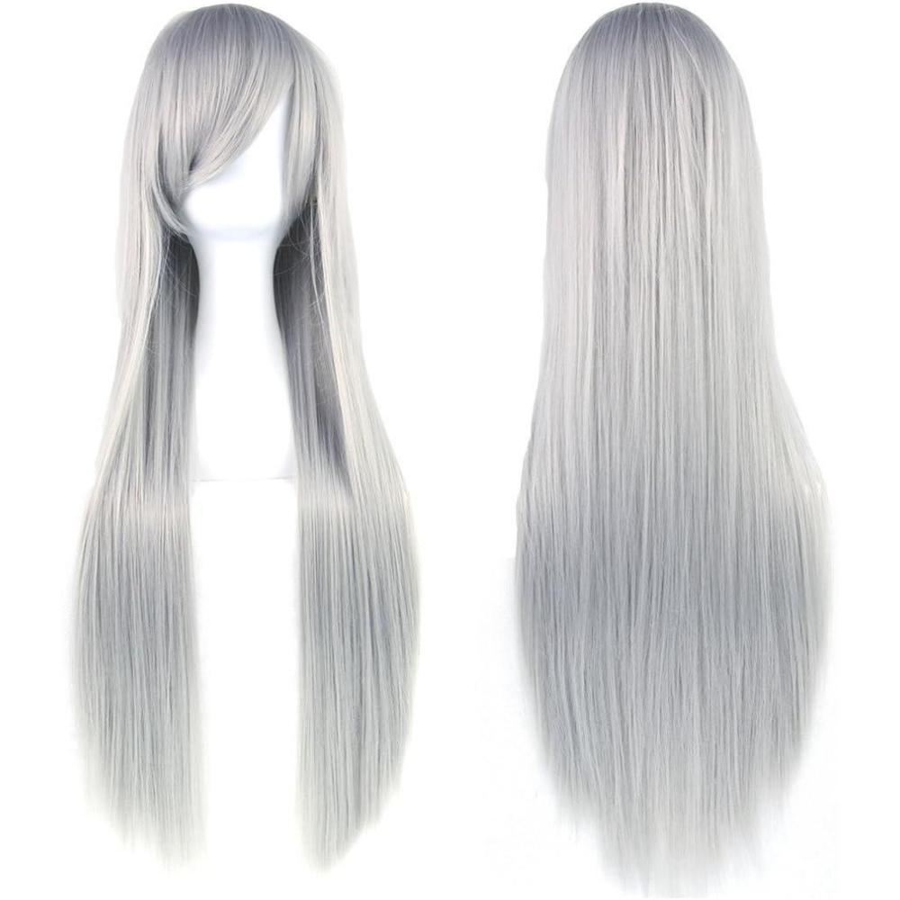 image:image315quot80cm Longue Perruque Cosplay Anime Femme Cheveux Longs Raides Perruque Synthtique Quotidienne PartiGris fume